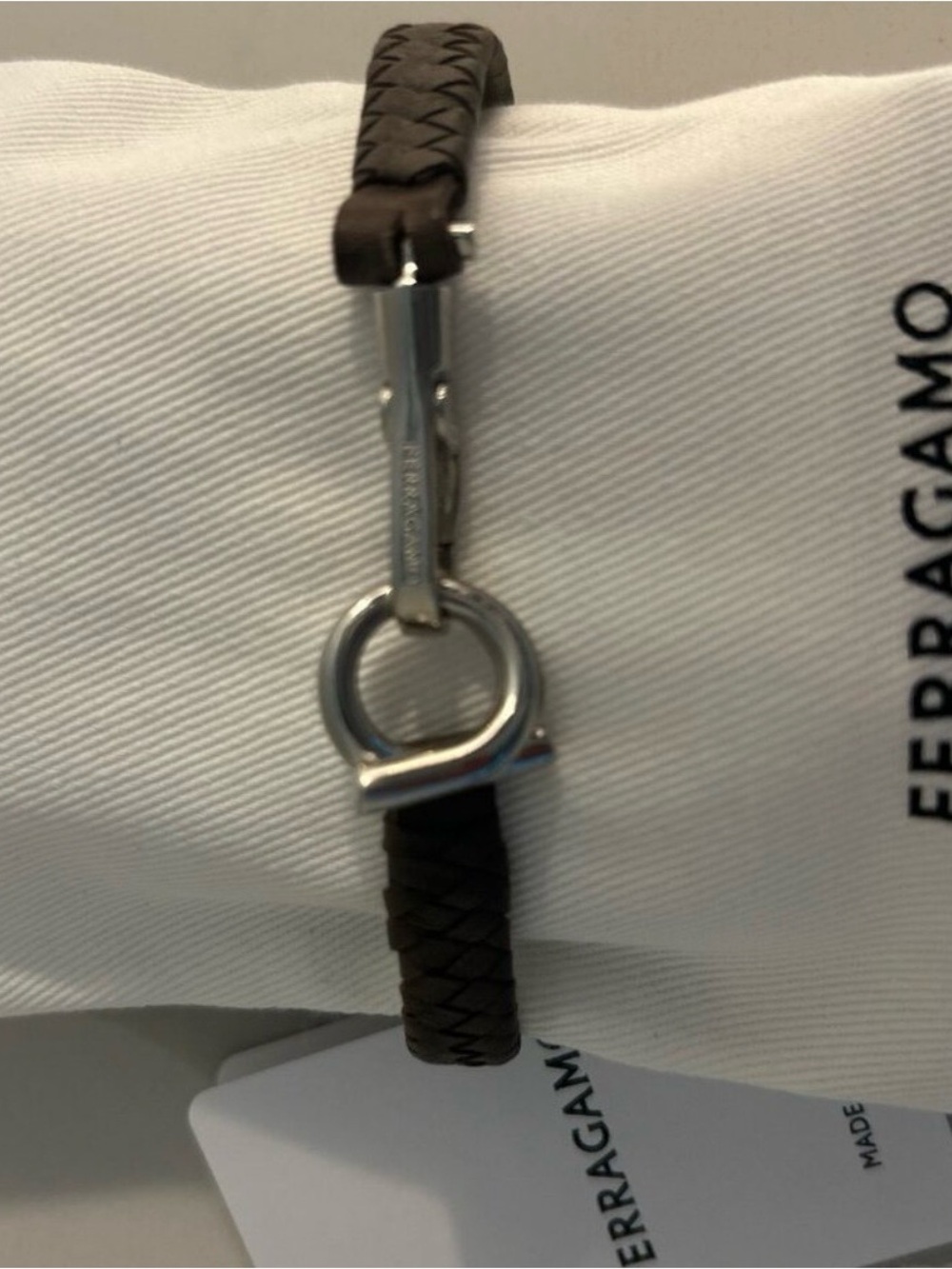 New with tag Salvatore Ferragamo Gancio Leather Bracelet Brown